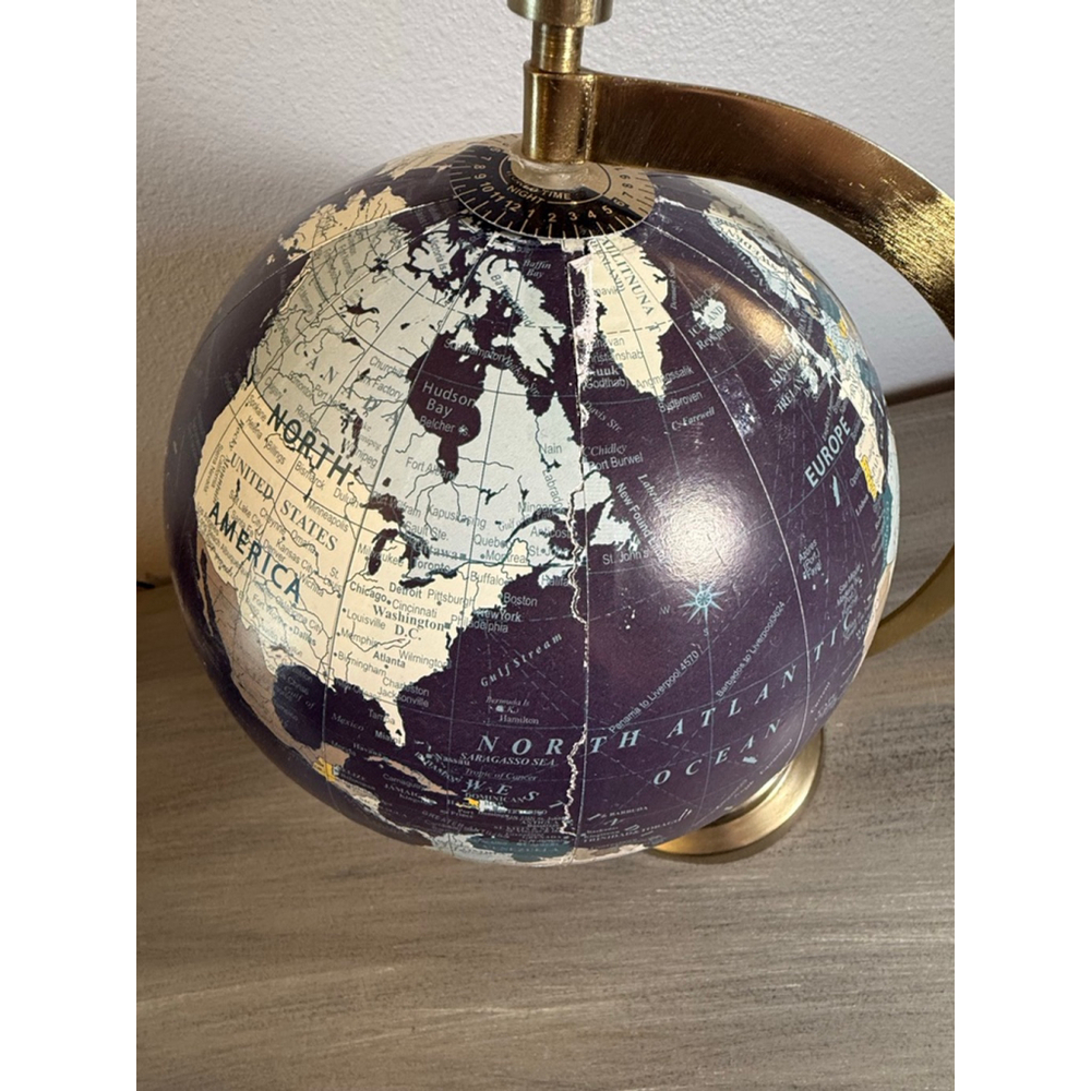 Vintage decorative world globe blue ocean design metal stand meridian - Picture 2 of 6